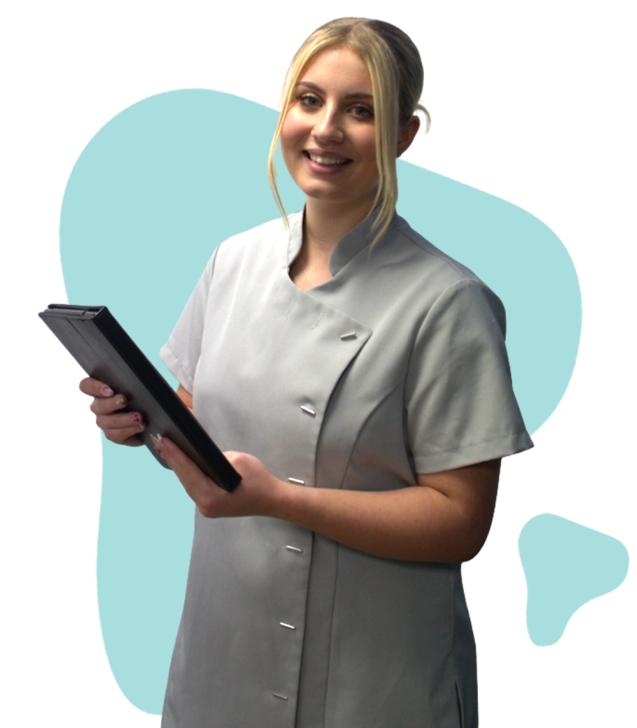 Female Window To The Womb receptionist holding a tablet device